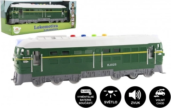 Locomotive en plastique à piles avec son et lumière 35 cm – Vert