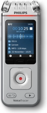 Enregistreur vocal numérique PHILIPS VoiceTracer avec 3 microphones, 8 Go et microSD