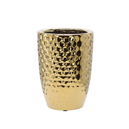 Keramischer Übertopf mit Wabenmuster, gold, 25,5 × 25,5 × 34,5 cm