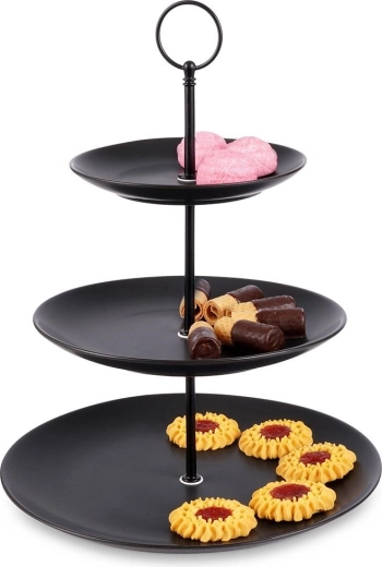 Etagère voor gebak, 3-laags, zwart (16/21/26 cm)