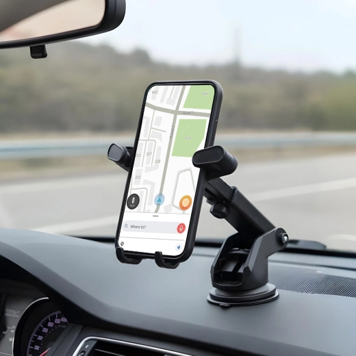 Universele telefoonhouder voor in de auto met zuignap, zwart