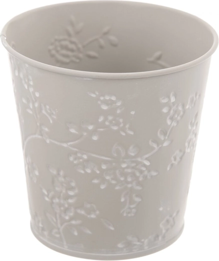 Metal flower pot with floral motif, grey/white, 10 × 10 × 11 cm