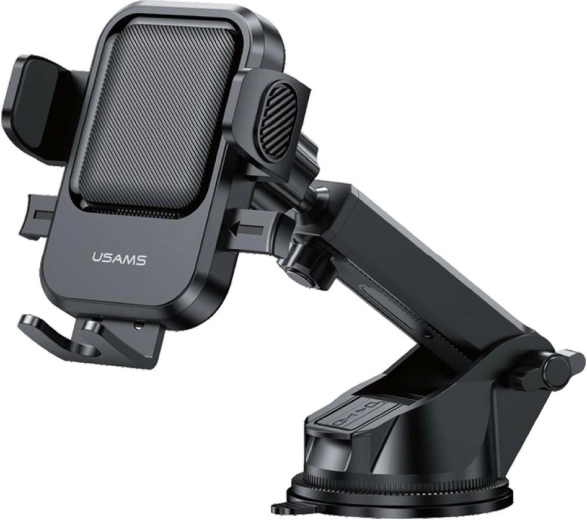 USAMS One-touch car phone holder for windshield and dashboard, black
