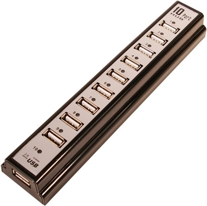 USB 2.0 hub with 10 ports and power adapter