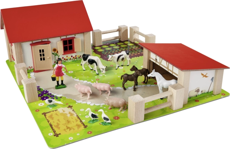 Sturdy wooden buildings with a red roof