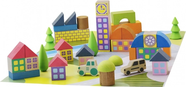 Jeujura wooden building set village from blocks, 40 pieces