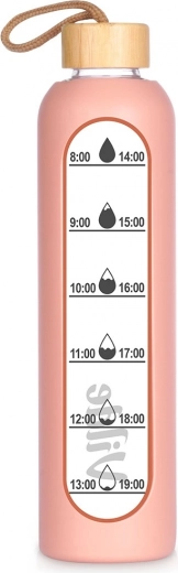 Bouteille d’eau en verre avec étui en silicone, saumon, 1 l