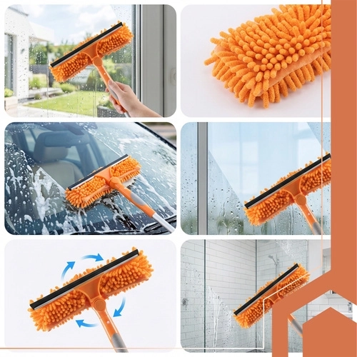 Tête double face : microfibre + raclette sans traces