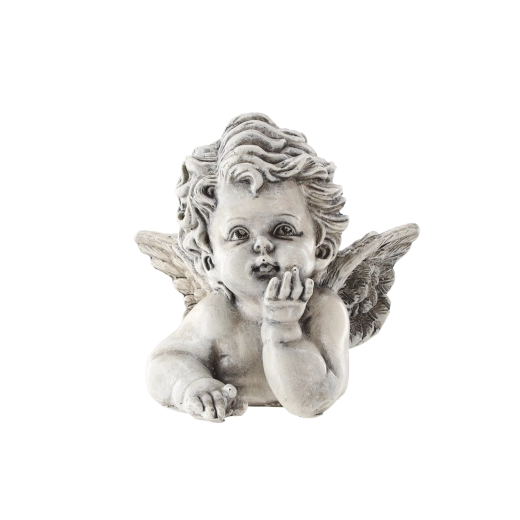 Stijlvol herdenkingsbeeldje engeltje voor op een graf in steenlook 9 × 6 × 8 cm - 1 stuk
