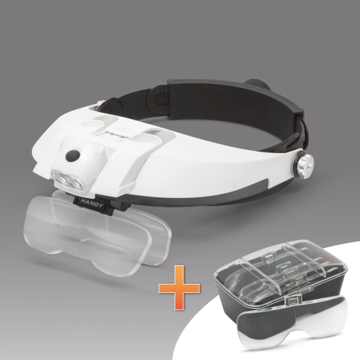 Headband magnifier with LED lighting and interchangeable lenses