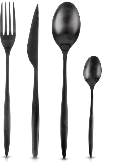 Besteckset aus Edelstahl, schwarz, für 6 Personen, 24-teilig