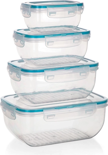 Boîtes alimentaires rectangulaires hermétiques LEYA – lot de 4 pcs (0,14–2,3 l)