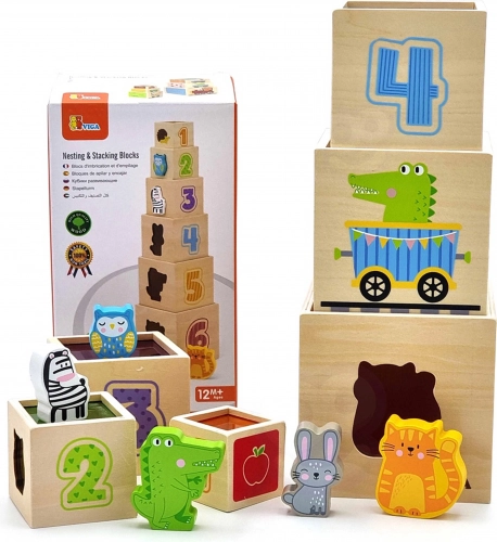 Montessori Holzpyramide und Bausteine Viga