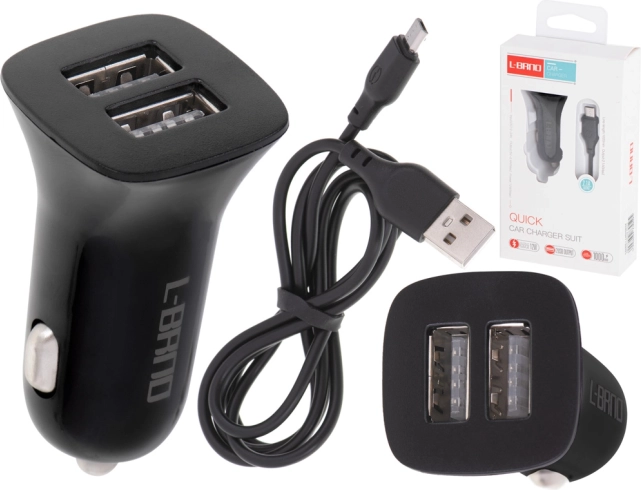 Schnelles Kfz-Ladegerät-Adapter 2× USB mit Micro‑USB‑Kabel L-BRNO