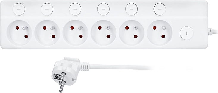 Solight extension lead with individual switches, 6 sockets, 3 m, white