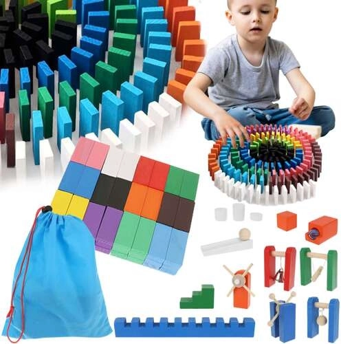 Wooden Domino and Marble Run, 407 Pieces with Bag