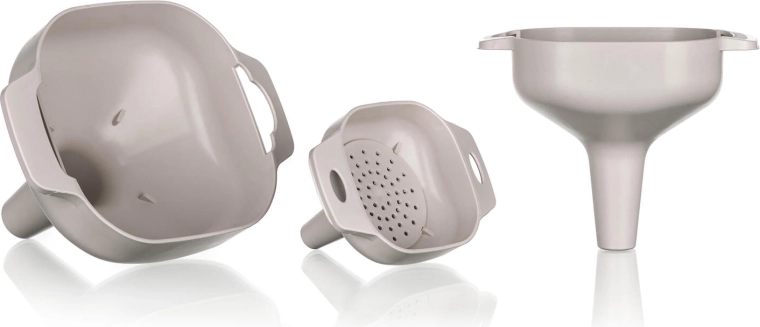 Set van plastic trechters met zeef CULINARIA, 3 stuks, latte