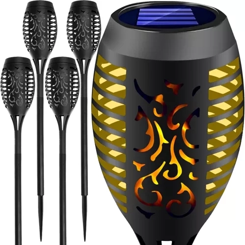 Lampes solaires de jardin en forme de torche avec effet flamme, lot de 4