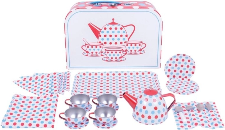 Children's Tea Set with Dots in a Suitcase