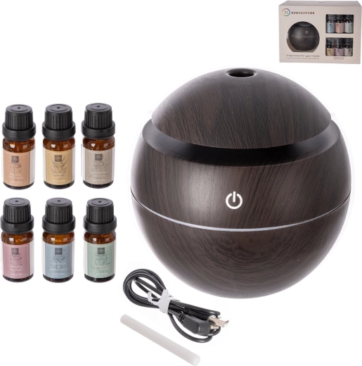 Elektrischer Aroma-Diffusor (braun) über USB + 6× Düfte à 10 ml