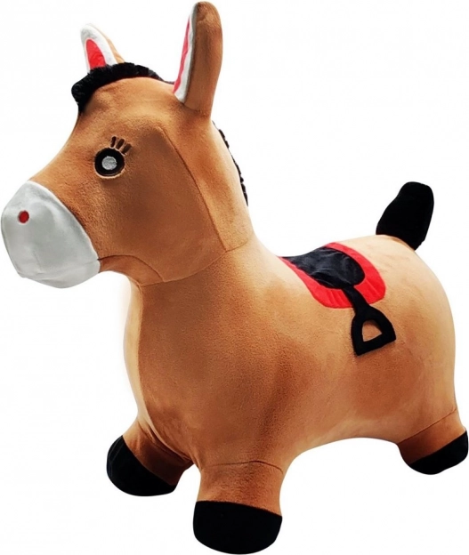 Opblaasbaar pluchen springpaard met wasbare hoes en pompje