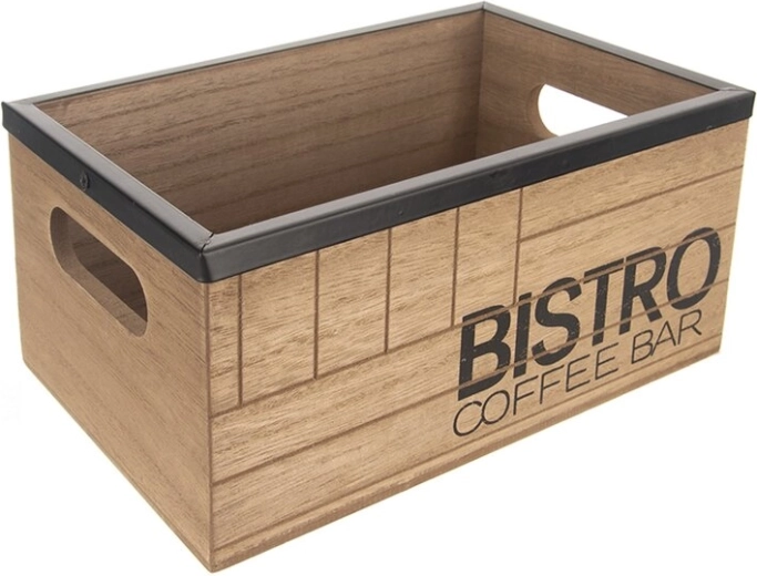 Holzkiste „Bistro Coffee Bar“ mit Metallrand 20 × 13 × 8,8 cm