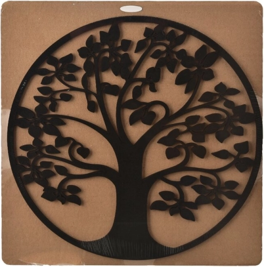 Levensboom – zwarte houten wanddecoratie 28 × 28 cm