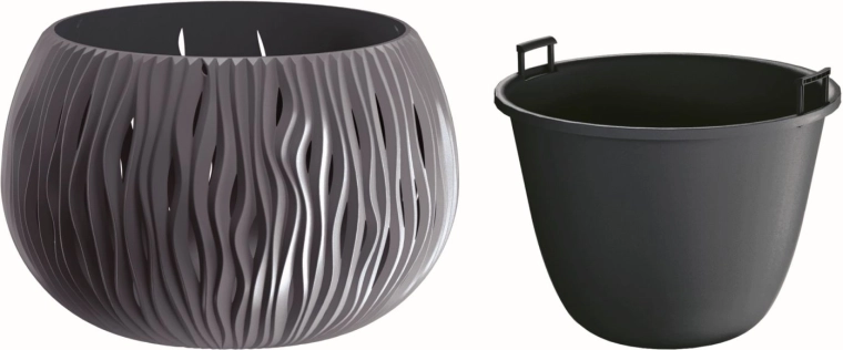 Blumentopf Sandy Bowl mit Einsatz 29 cm anthrazit