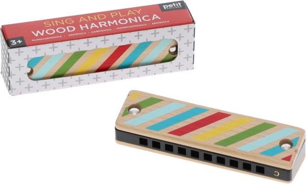 Wooden harmonica with stripes and dots