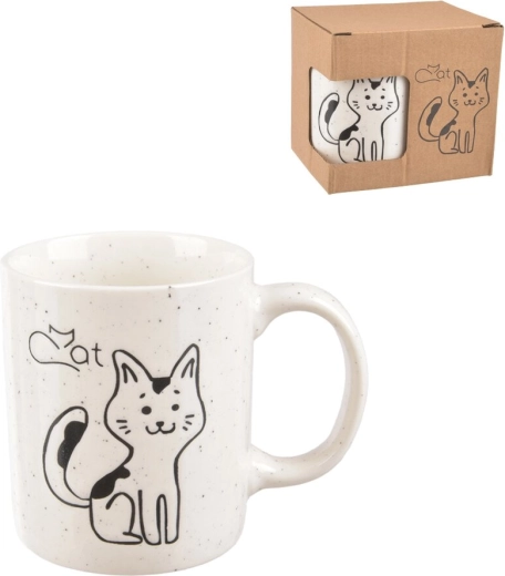 White porcelain mug with cat design