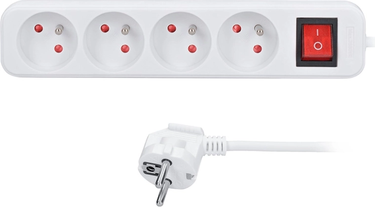 Solight verlengsnoer 3 m met 4 stopcontacten en schakelaar, wit