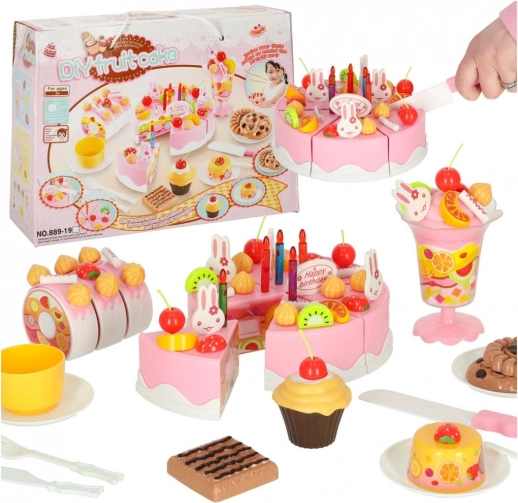 Roze verjaardagstaart om te snijden – kinderset 75 stuks