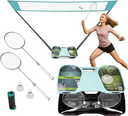 Trizand opvouwbare badmintonset met draagtas en net 4-in-1