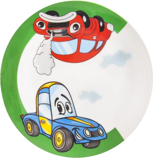Kids' shallow porcelain plate with car motif, 21 cm