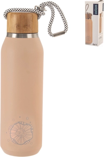 Edelstahl-Thermoflasche mit Bambusdeckel, Blumenmotiv, 0,6 l, rosa