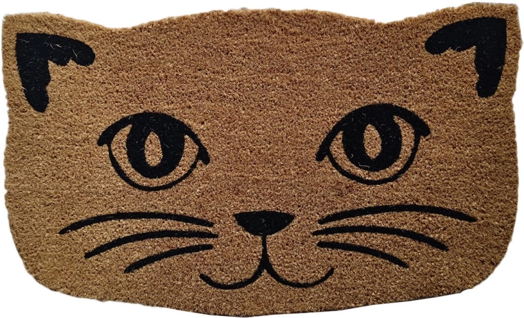 Paillasson en fibre de coco et PVC motif chat 45 × 75 cm