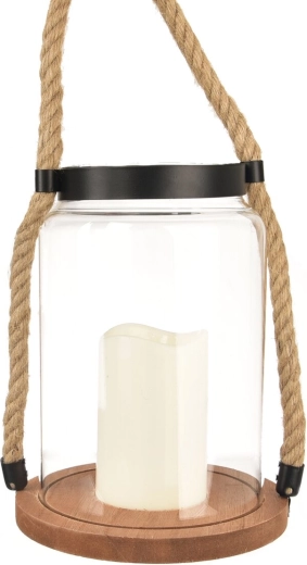 Bruine glazen-houten LED-kaars (lantaarn) 23 cm