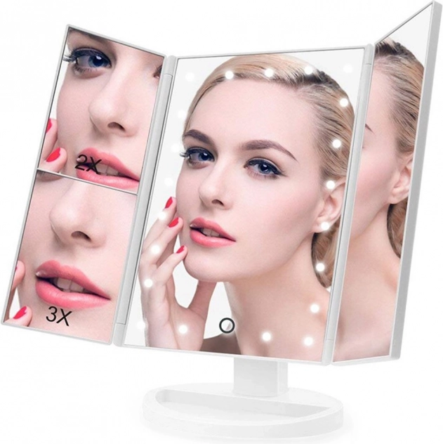 LED cosmetic mirror with lighting and 2x/3x magnification, white