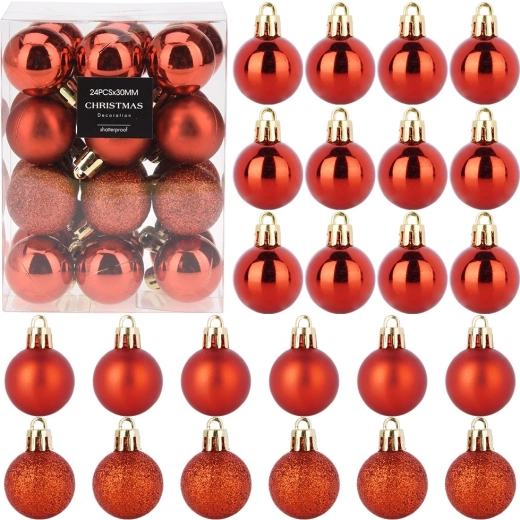 Shatterproof Christmas Ornaments Red 3 cm, 24 pcs