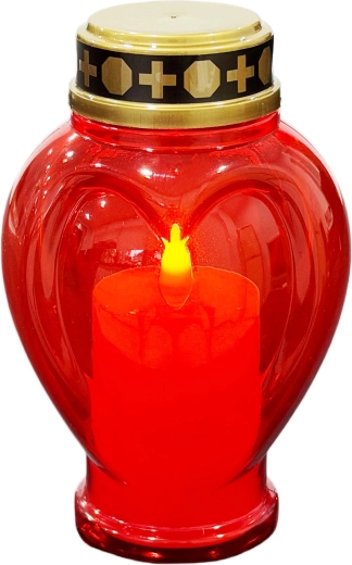 Red LED Heart-Shaped Cemetery Candle