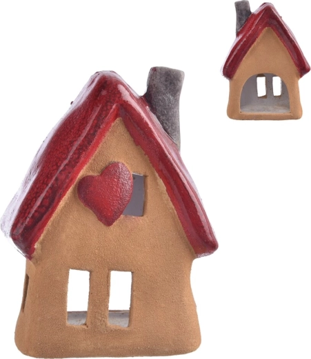 Bougeoir en céramique en forme de petite maison rouge