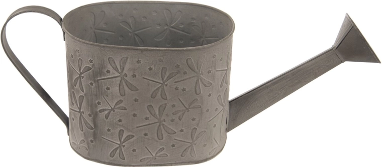 Arrosoir décoratif en métal avec motif libellules – gris