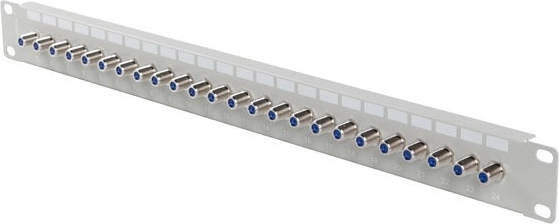 Panneau de brassage 24 ports 19" avec connecteurs F (traversants) – gris