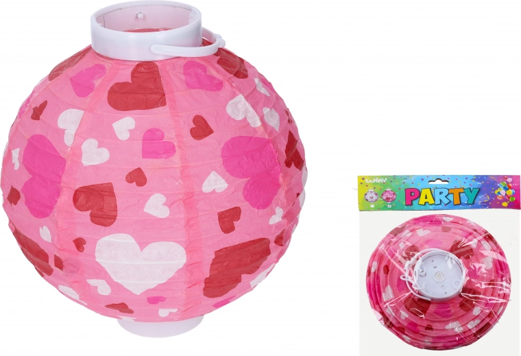 Lampion bol 20 cm op batterijen met hartjesmotief