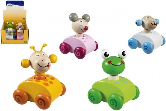 Wooden squeaky car with animals for children 12m+