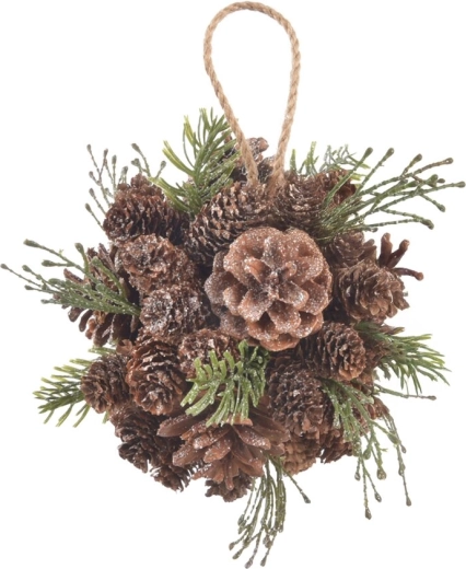 Boule décorative suspendue aspect pomme de pin (pin) 16 cm