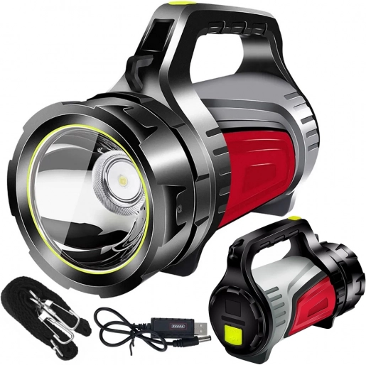 Aufladbarer LED-Strahler und Taschenlampe mit Powerbank für Camping und Notfälle