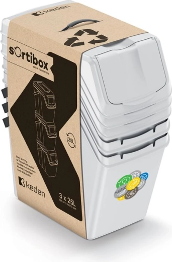 Ensemble de trois poubelles de tri SORTIBOX II 3×25 l gris cendré