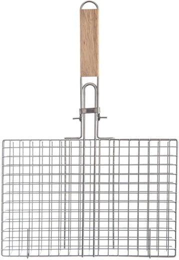 Panier de grillade fermable 32 × 49 cm avec poignée en bois