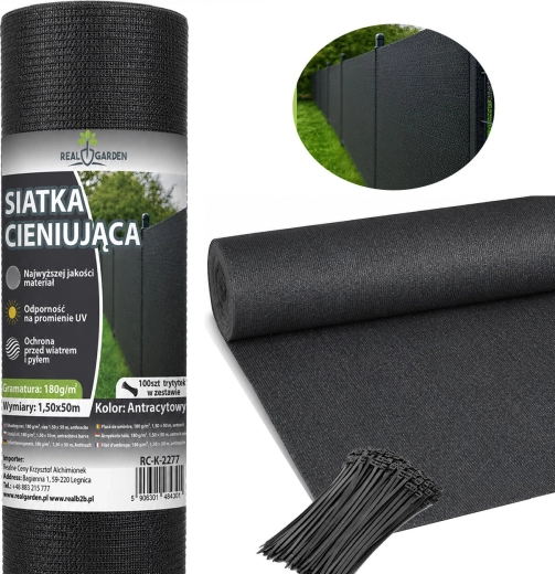Shade and privacy fence screen 1.5 × 50 m, 95% 180 g/m² + 100 cable ties